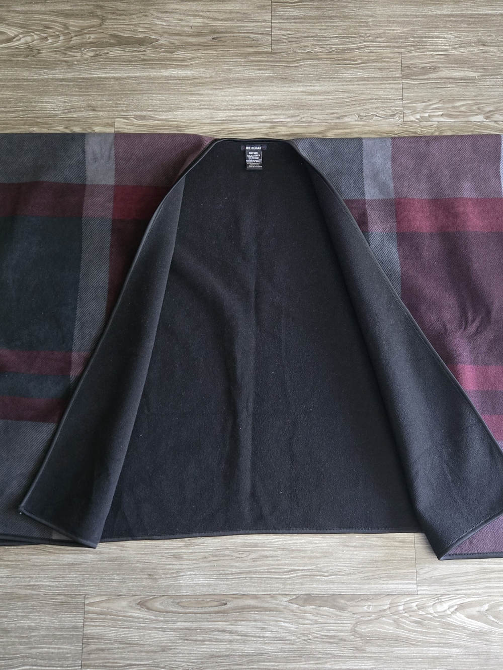 Ike Behar Black Reversible Plaid Cape/Poncho